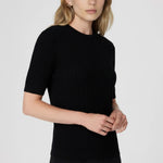 Black Knit Patterned Half-Sleeve Women's Sweater