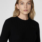 Black Knit Patterned Half-Sleeve Women's Sweater