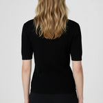 Black Knit Patterned Half-Sleeve Women's Sweater