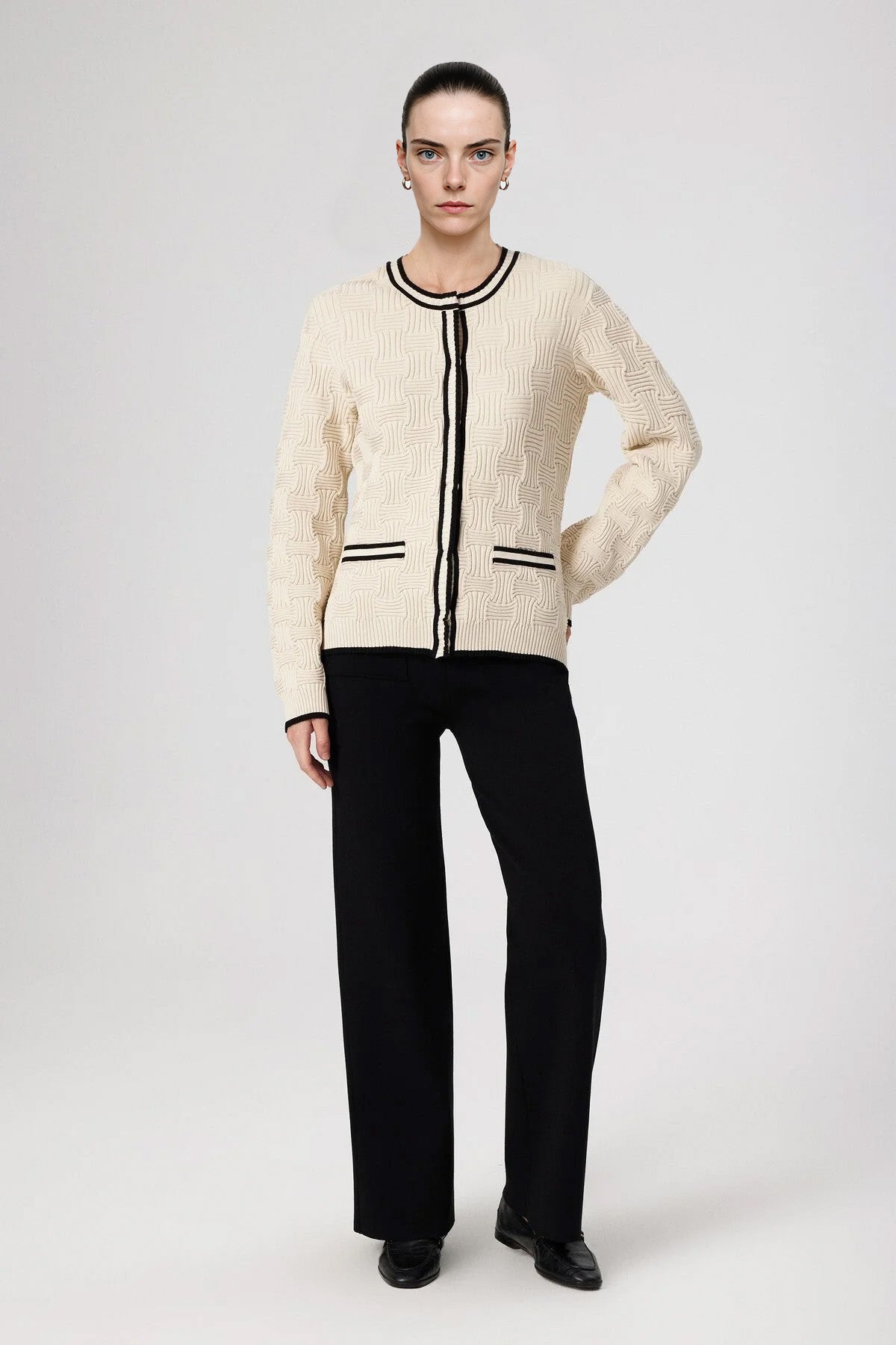 Beige Black Striped Women's Jacket