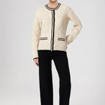 Beige Black Striped Women's Jacket