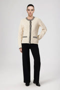 Beige Black Striped Women's Jacket