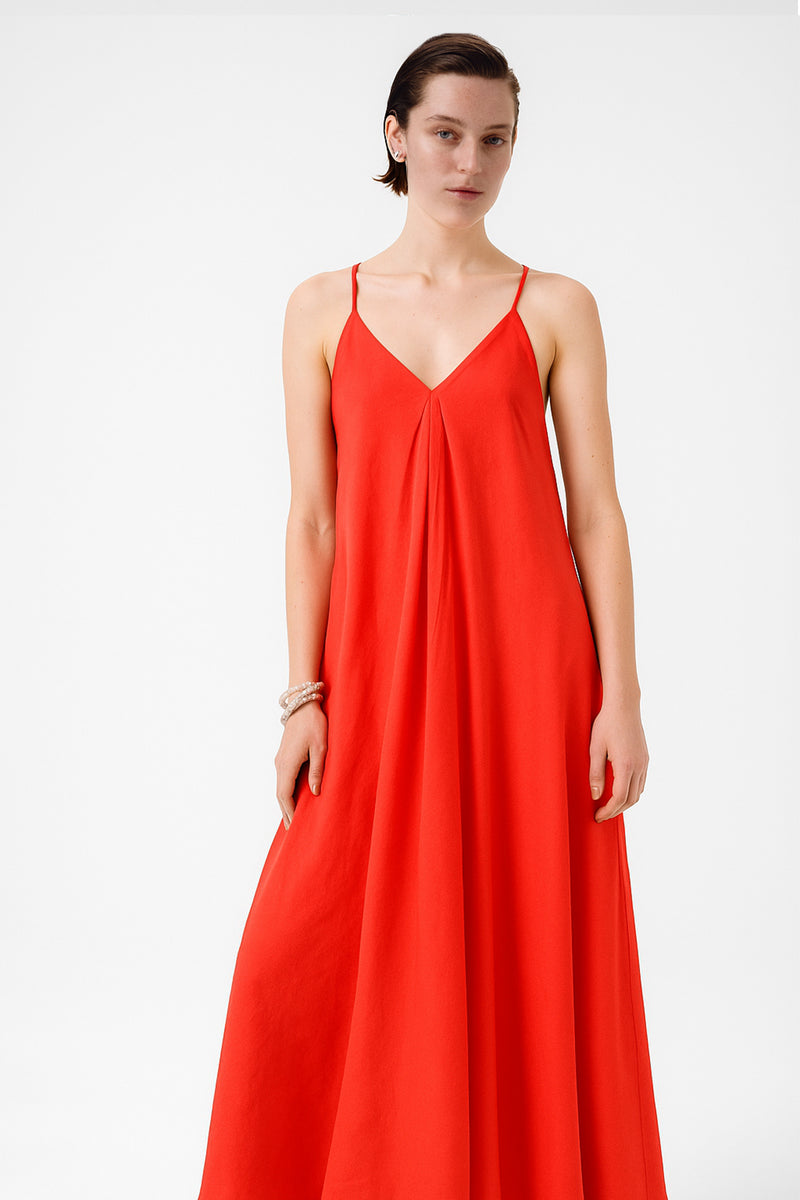 Pomegranate Flower Thin-Strap V-Neck Long Dress