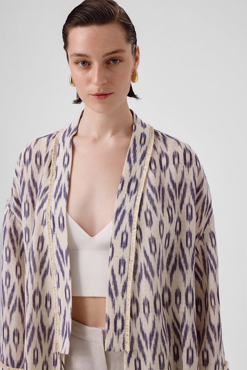 Stone Navy Ethnic Patterned Women's Kaftan