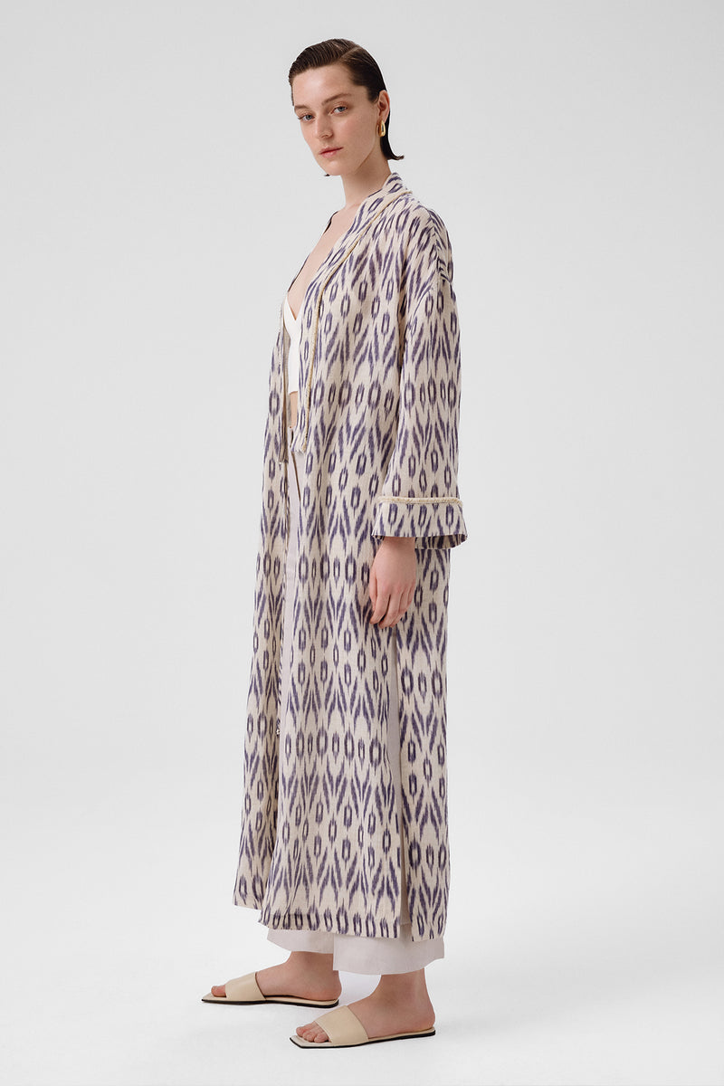 Stone Navy Ethnic Patterned Women's Kaftan