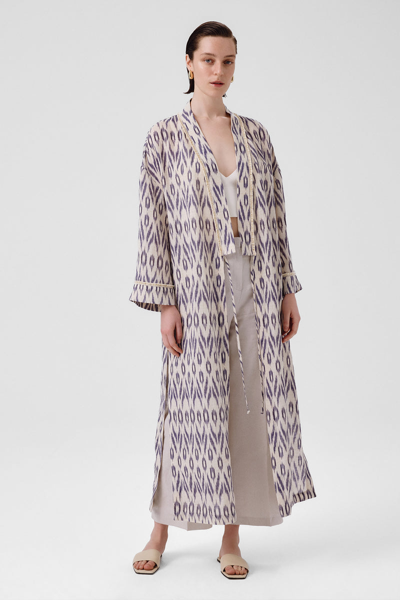 Stone Navy Ethnic Patterned Women's Kaftan