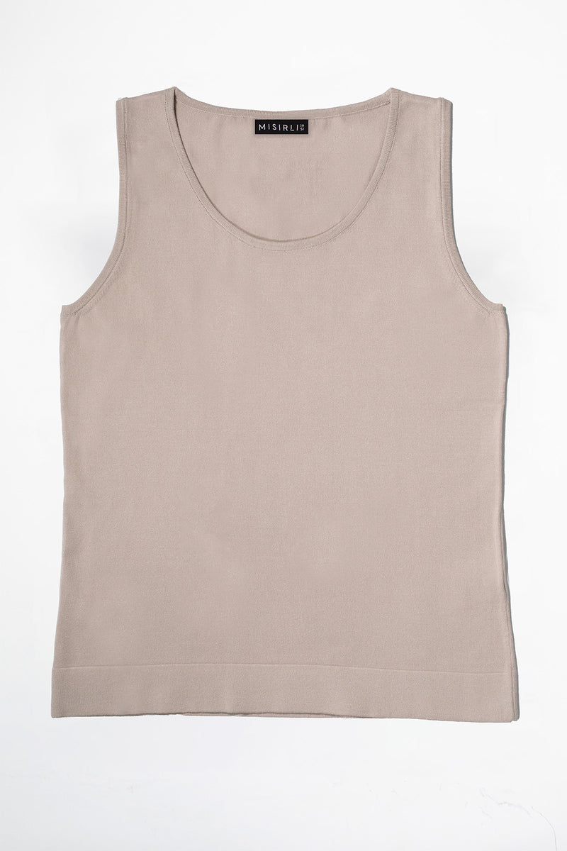 Camel Thick-Striped Knit Women's Tank Top