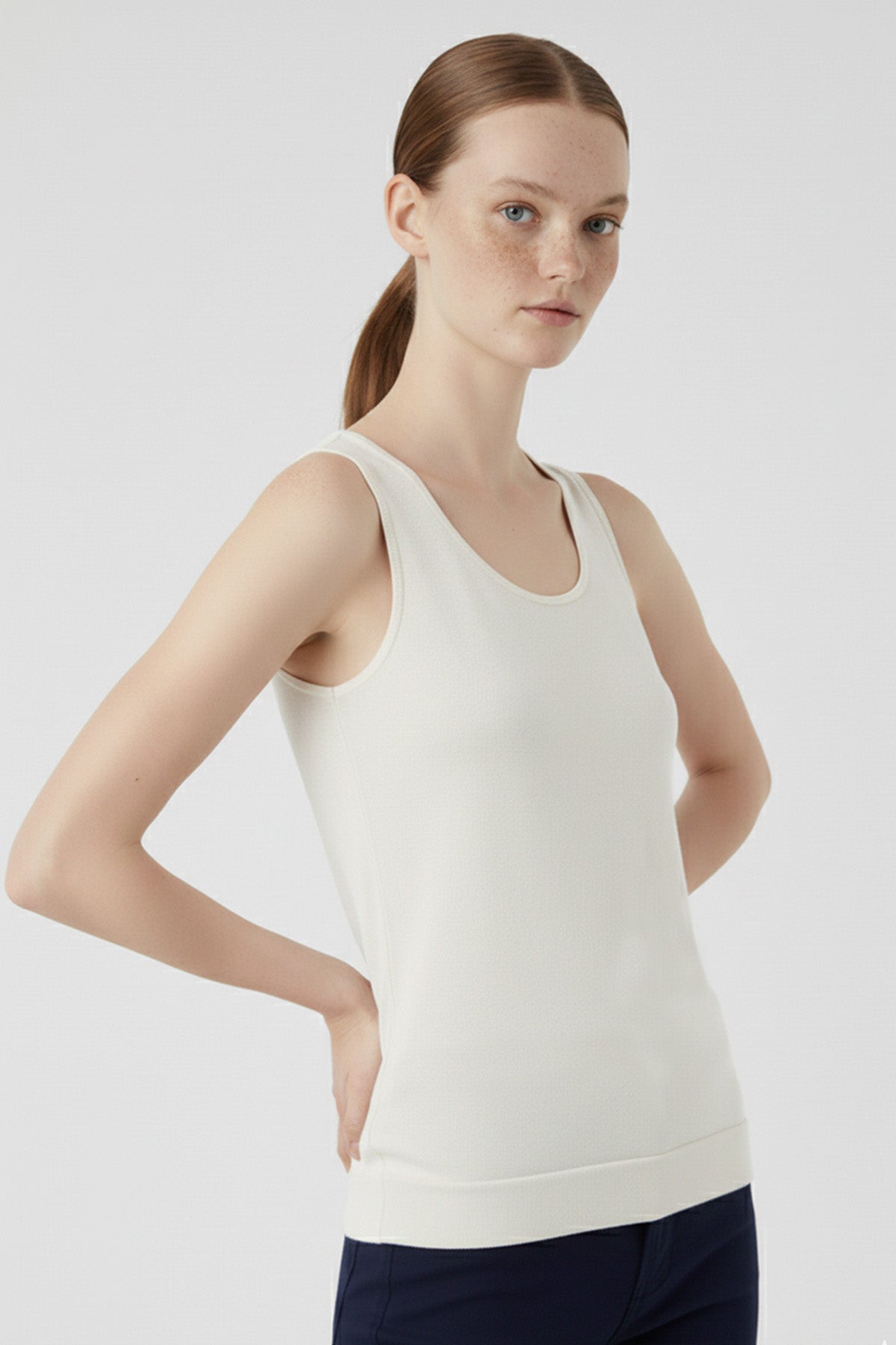 Ecru Thick-Strap Knit Women's Tank Top