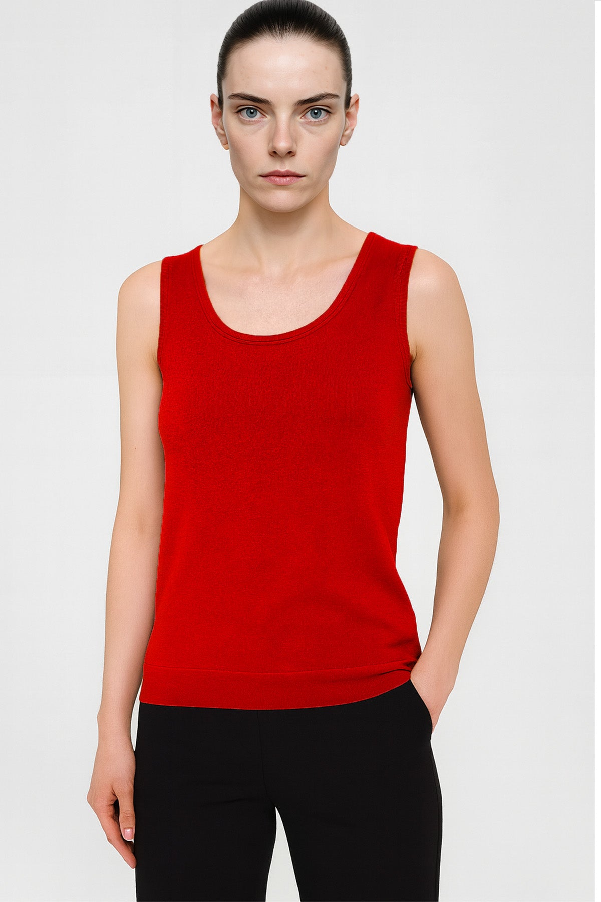 Red Thick Strap Knit Women's Tank Top