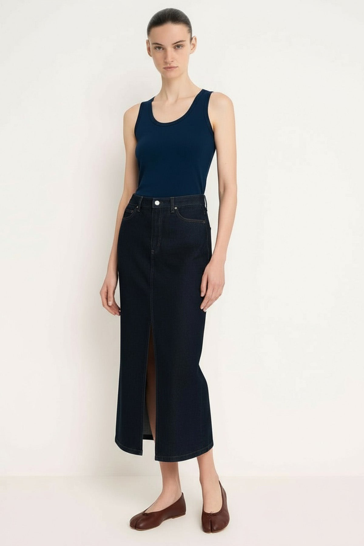 Navy Blue Thick Strap Knit Women's Tank Top