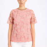 Short-Sleeved Lace Blouse with Rose Embroidery