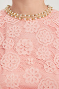 Short-Sleeved Lace Blouse with Rose Embroidery