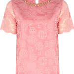 Short-Sleeved Lace Blouse with Rose Embroidery