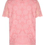 Short-Sleeved Lace Blouse with Rose Embroidery