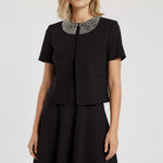 Black Pearl and Stone Embroidered Women's Jacket