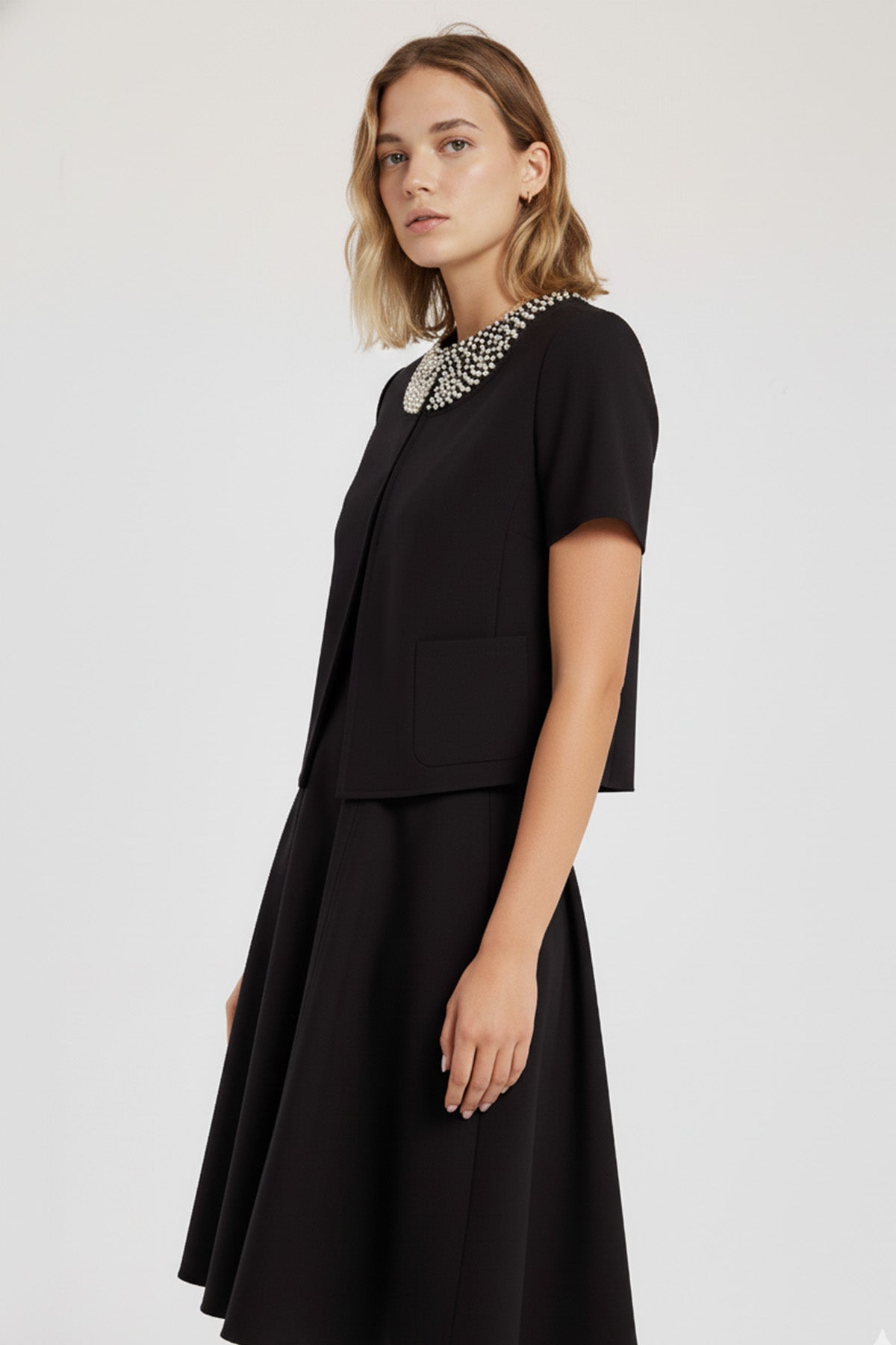 Black Pearl and Stone Embroidered Women's Jacket