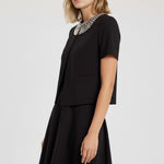 Black Pearl and Stone Embroidered Women's Jacket