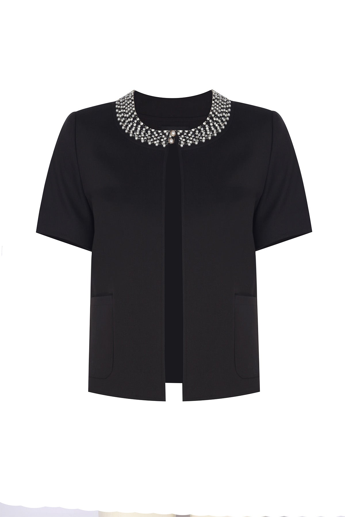 Black Pearl and Stone Embroidered Women's Jacket