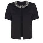 Black Pearl and Stone Embroidered Women's Jacket