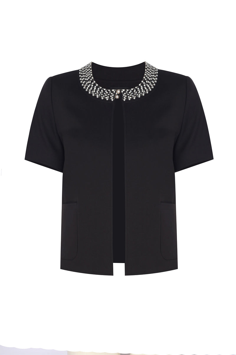 Black Pearl and Stone Embroidered Women's Jacket