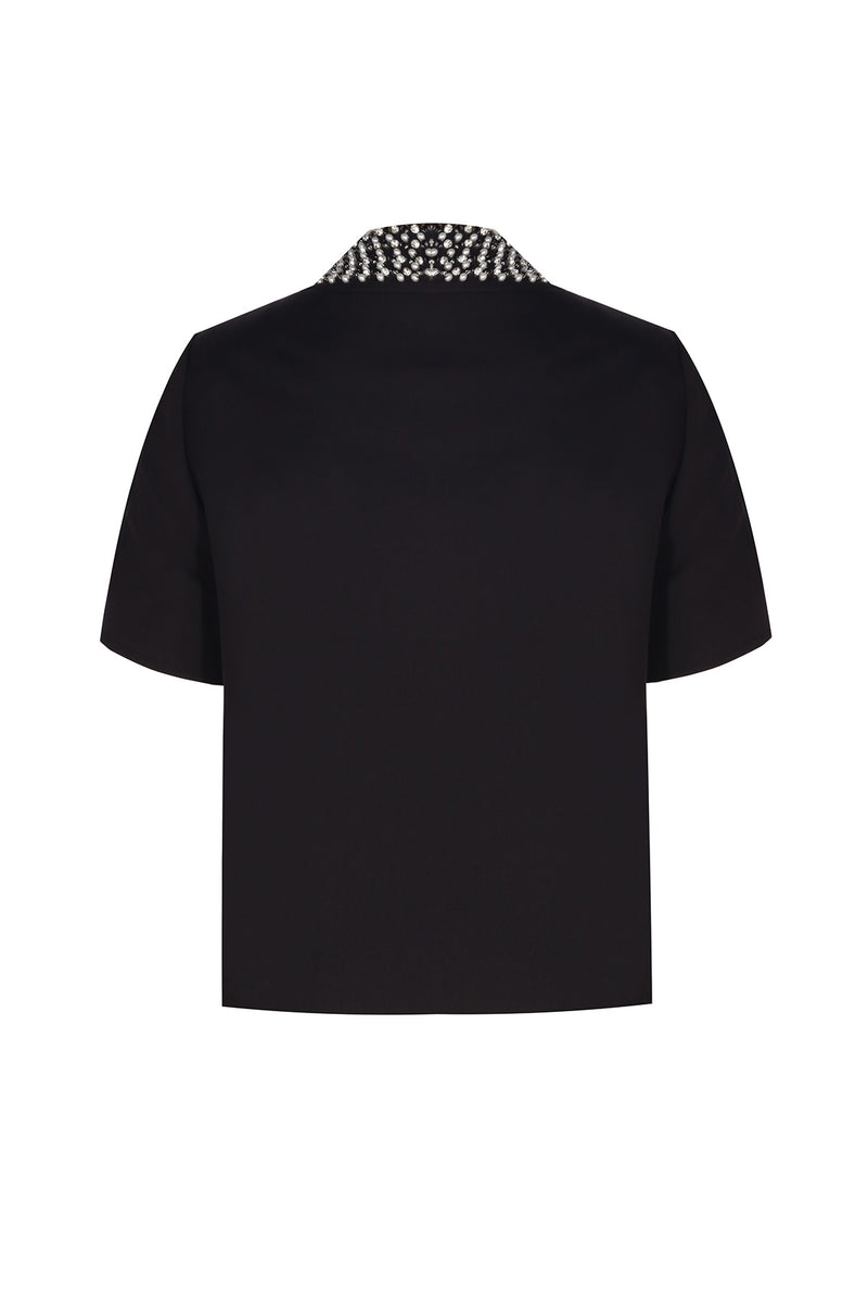 Black Pearl and Stone Embroidered Women's Jacket