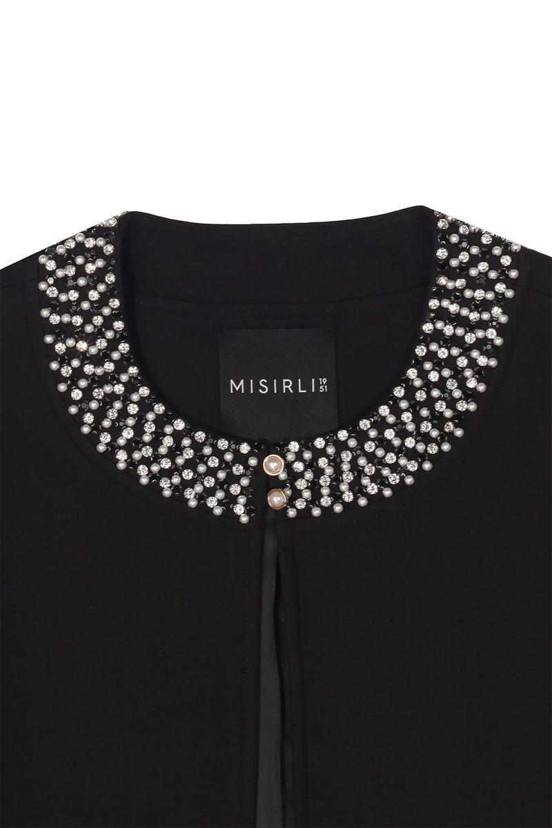 Black Pearl and Stone Embroidered Women's Jacket