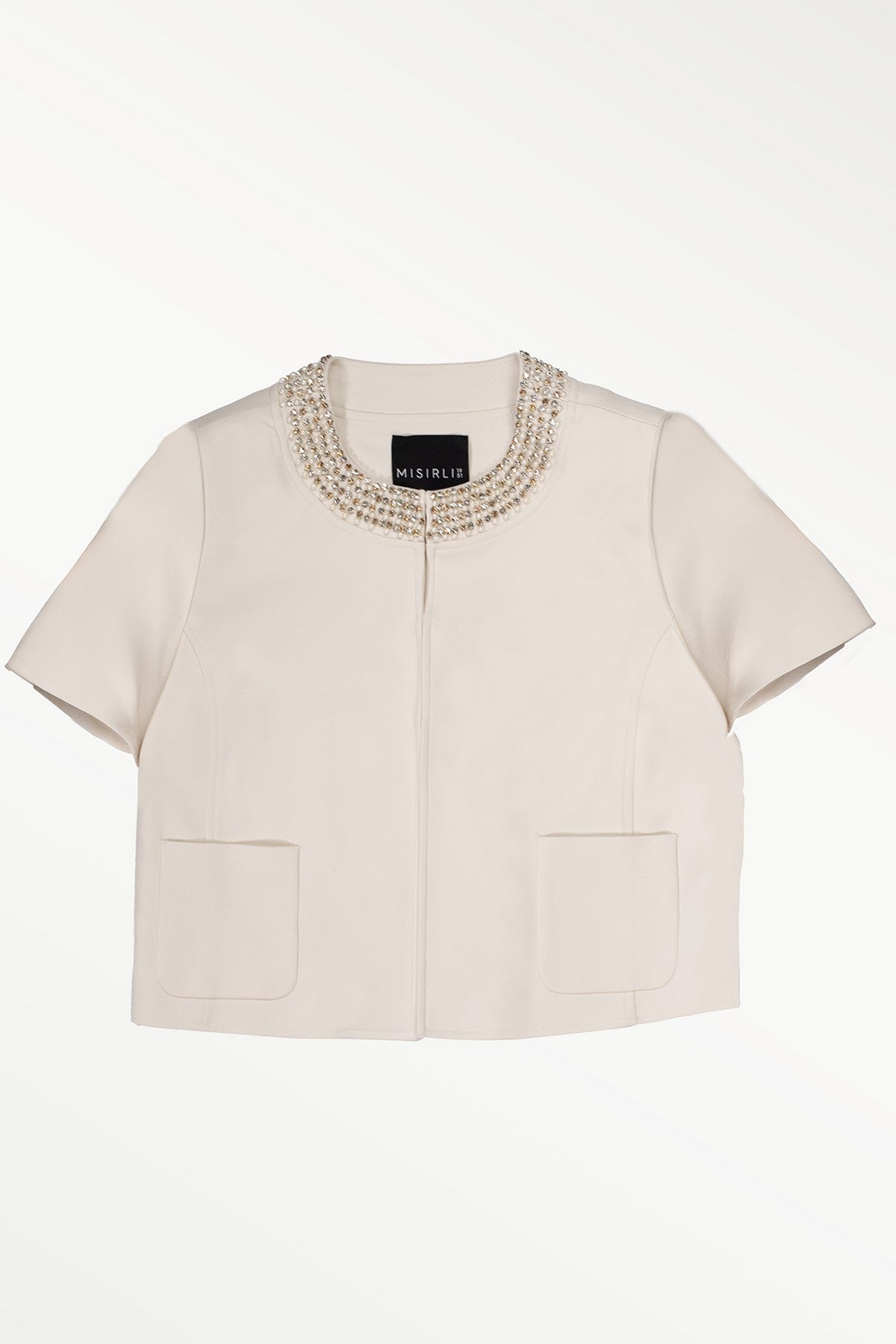 Ecru Pearl and Stone Embroidered Women's Jacket
