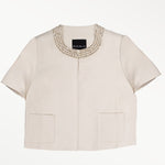 Ecru Pearl and Stone Embroidered Women's Jacket