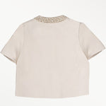 Ecru Pearl and Stone Embroidered Women's Jacket