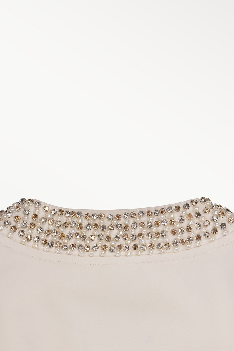 Ecru Pearl and Stone Embroidered Women's Jacket