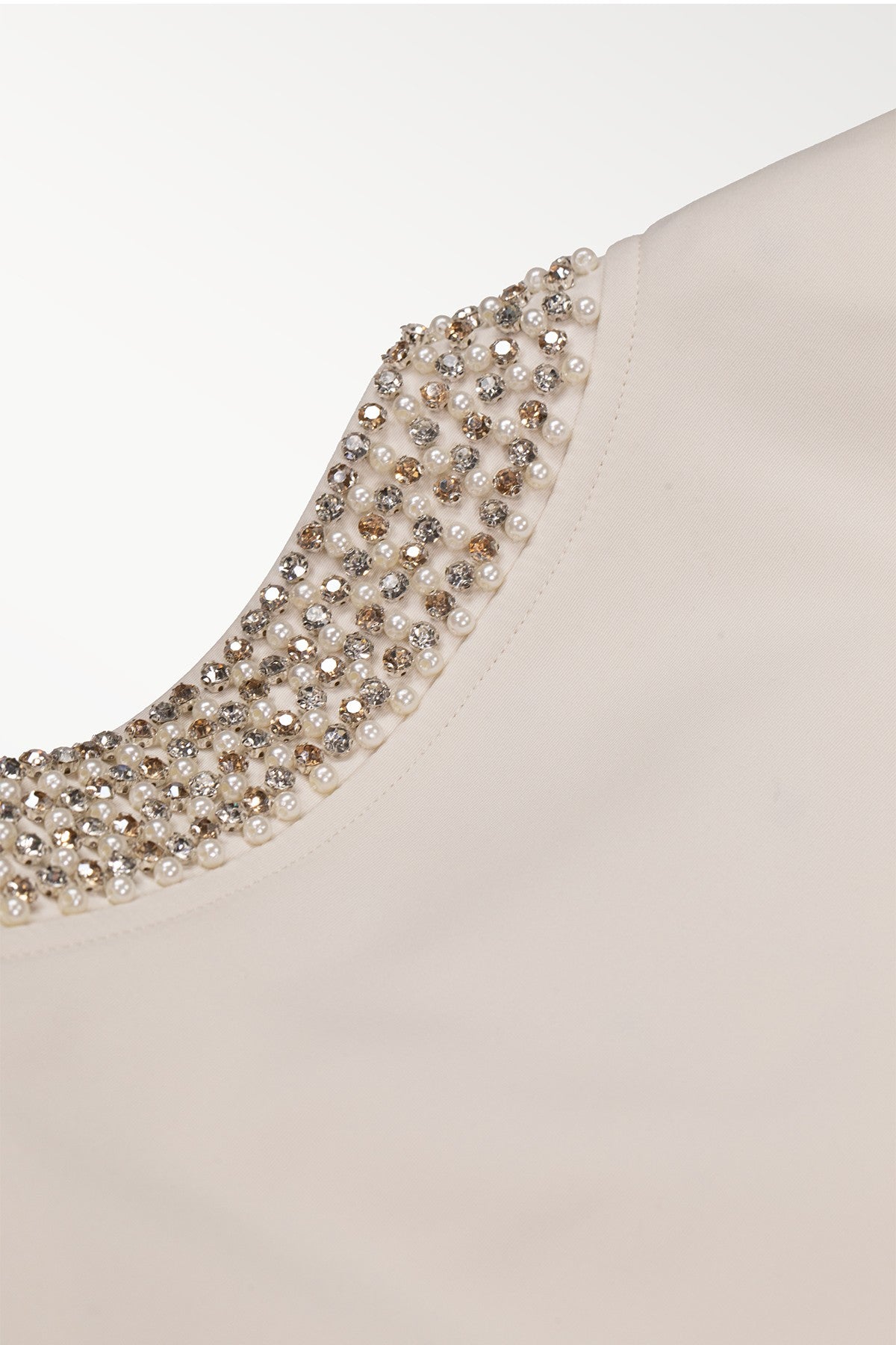 Ecru Pearl and Stone Embroidered Women's Jacket