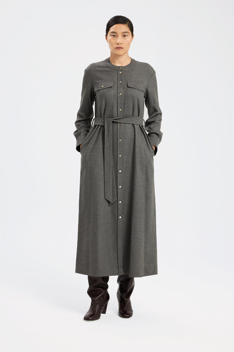 Dark Gray Belted Shirt Dress