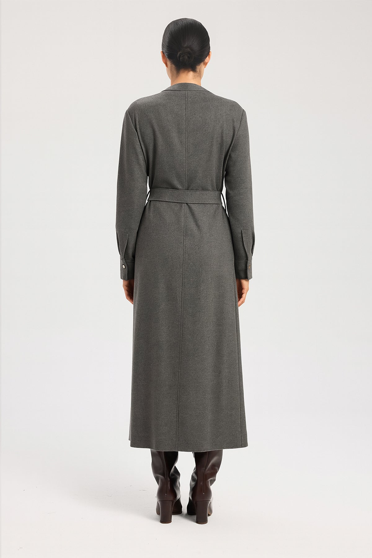 Dark Gray Belted Shirt Dress