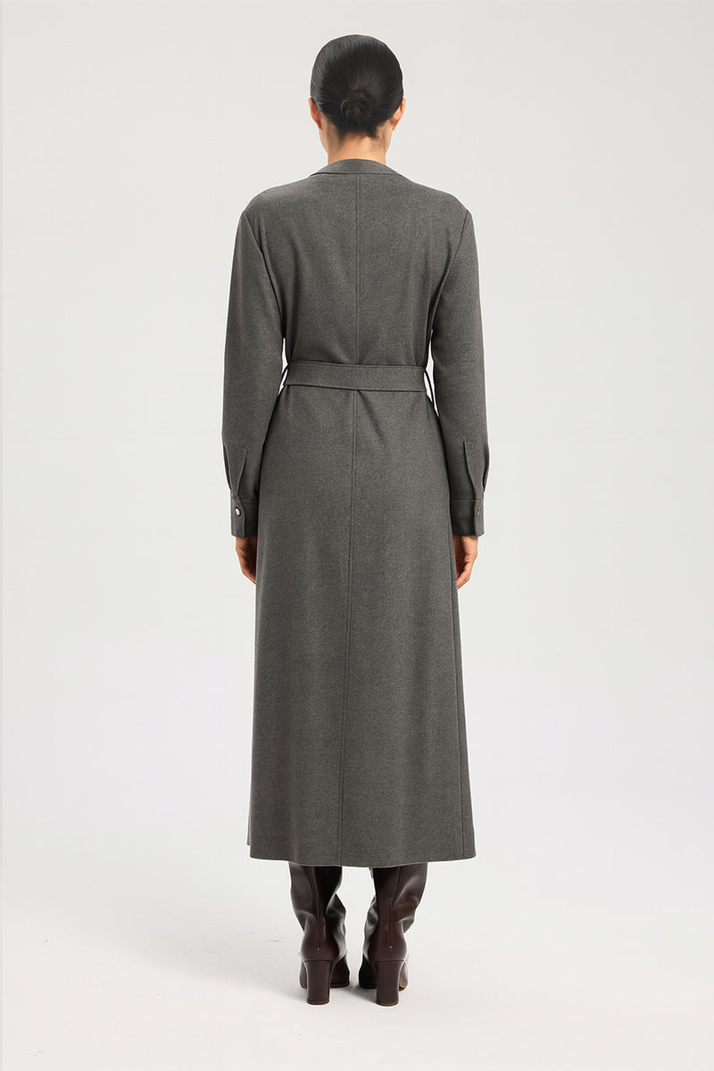 Dark Gray Belted Shirt Dress