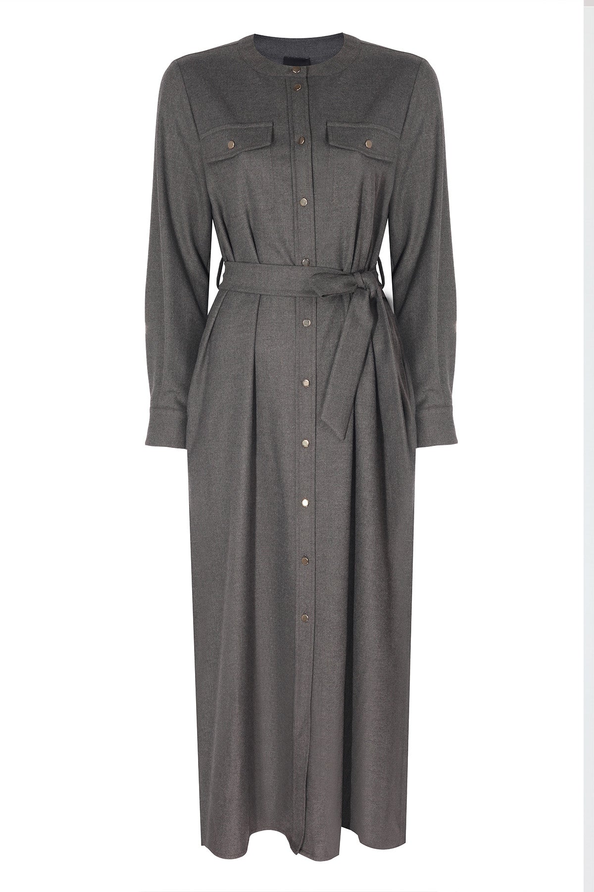 Dark Gray Belted Shirt Dress