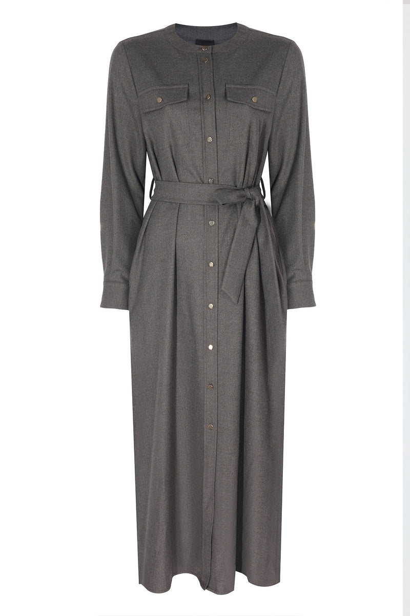 Dark Gray Belted Shirt Dress