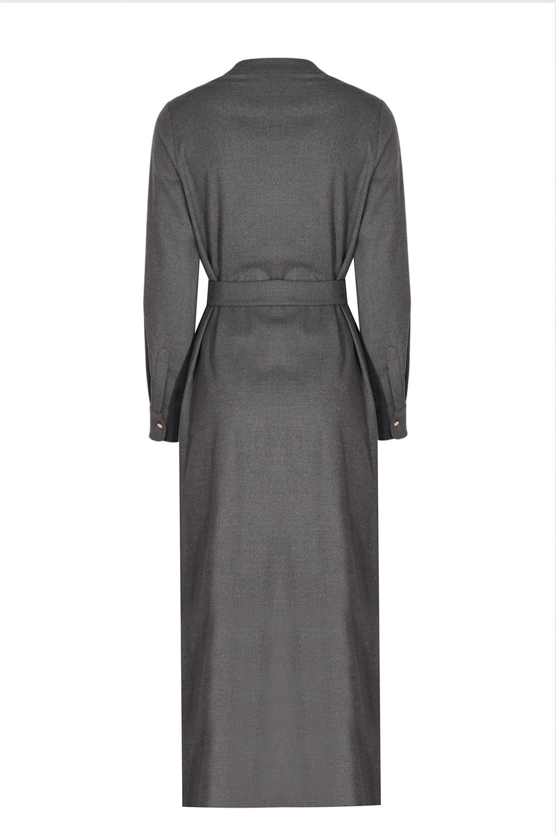 Dark Gray Belted Shirt Dress