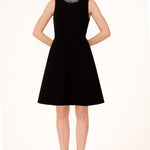 Black Collar Stone Embroidered Mini Dress