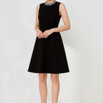 Black Collar Stone Embroidered Mini Dress