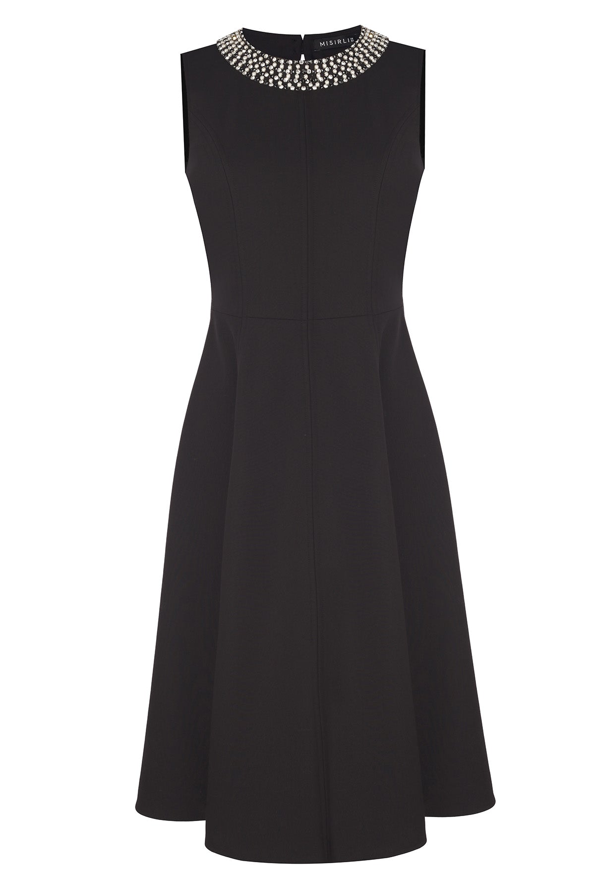 Black Collar Stone Embroidered Mini Dress