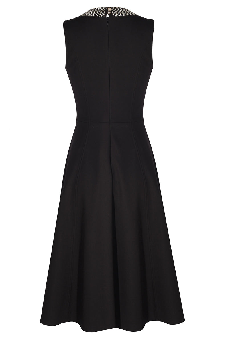 Black Collar Stone Embroidered Mini Dress