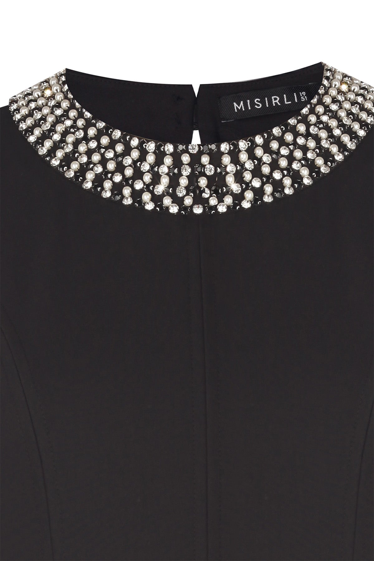 Black Collar Stone Embroidered Mini Dress