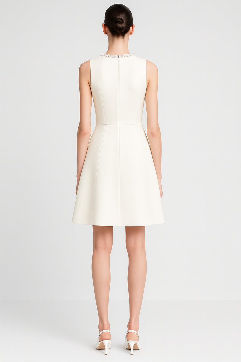 Ecru Collar Stone Embroidered Mini Dress