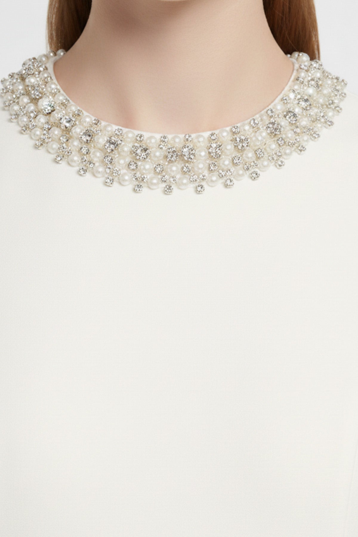 Ecru Collar Stone Embroidered Mini Dress