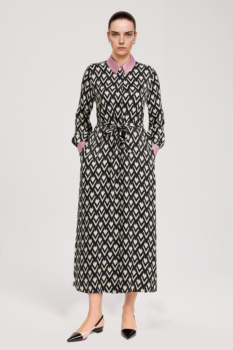 Multicolor Geometric Patterned Shirt Dress