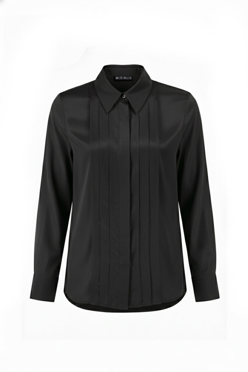 Black Pinstripe Detailed Women's Shirt