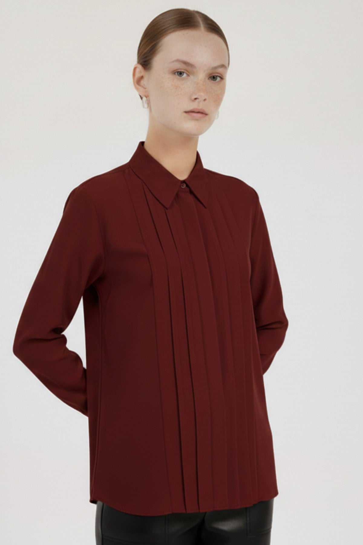 Burgundy Pleated Women's Shirt