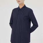 Navy Blue Pleated Detail Women's Shirt