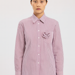 Burgundy Ecru Striped Rose Detail Women's Shirt