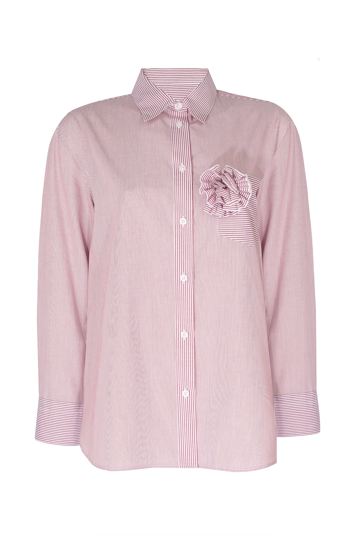 Burgundy Ecru Striped Rose Detail Women's Shirt